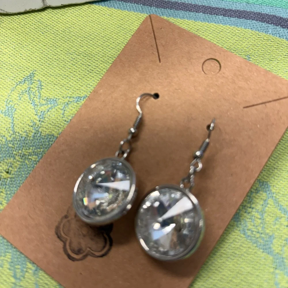 Silver Rhinestone Drop Earrings - Picture 3 of 3